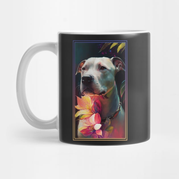 American Staffordshire Terrier Pitbull Vibrant Tropical Flower Tall Digital Oil Painting Portrait  7 by ArtHouseFlunky